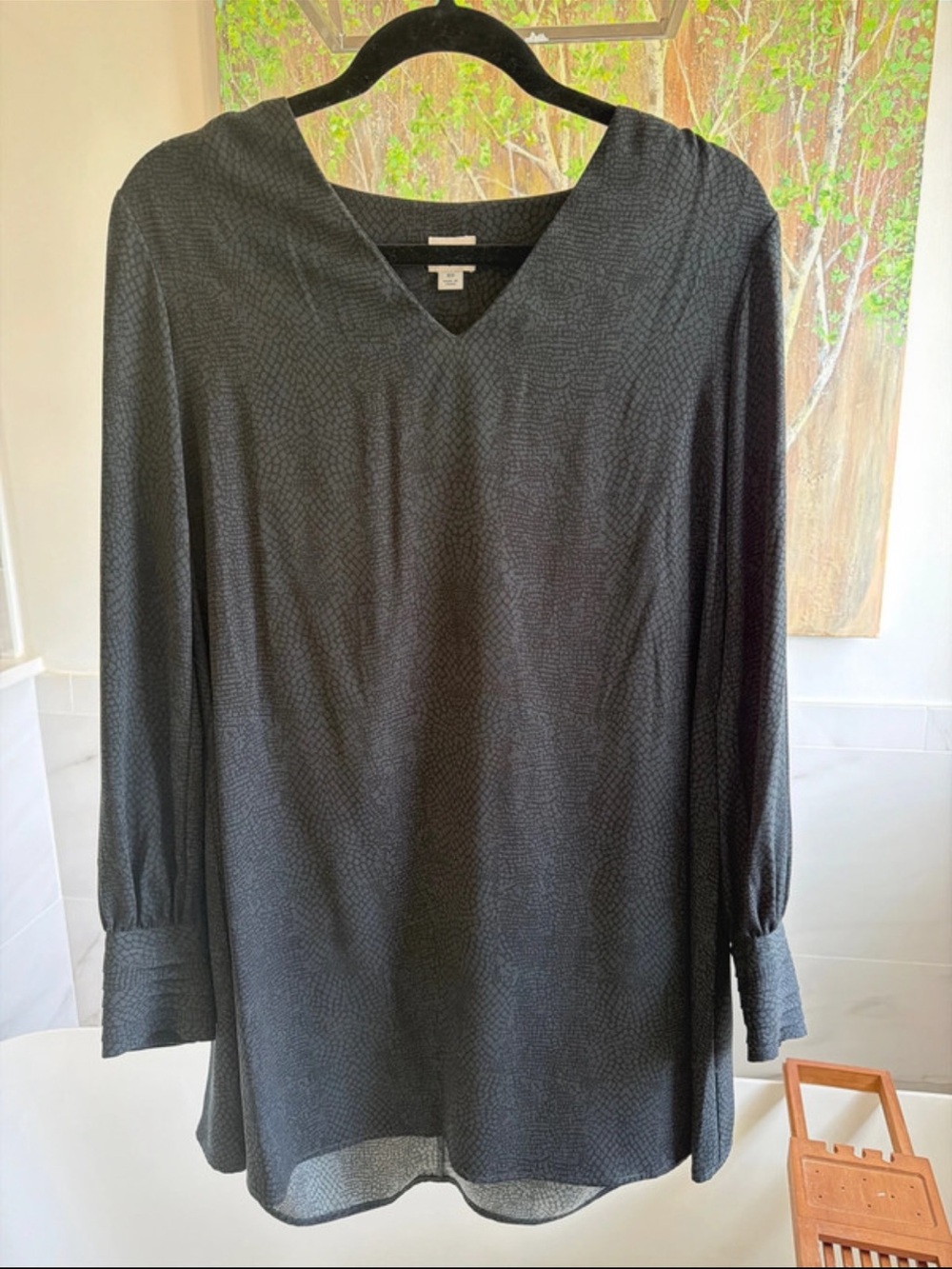 a new day Black Textured V-Neck Long Sleeve Top